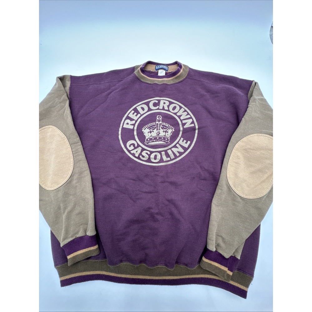 Vintage 90s XL Color Block Red Crown Gasoline Crewneck Sweatshirt Elbow Patches